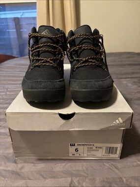 adidas Kids Black Winter Hiking Boots with Brown Laces